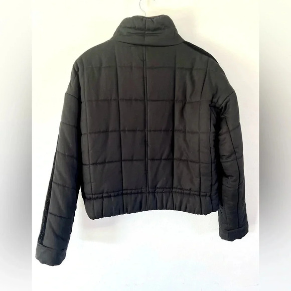 Avec Les Filles Sport Black Tencel Velvet-Trim Quilted Flight Jacket Size Medium - Picture 11 of 14